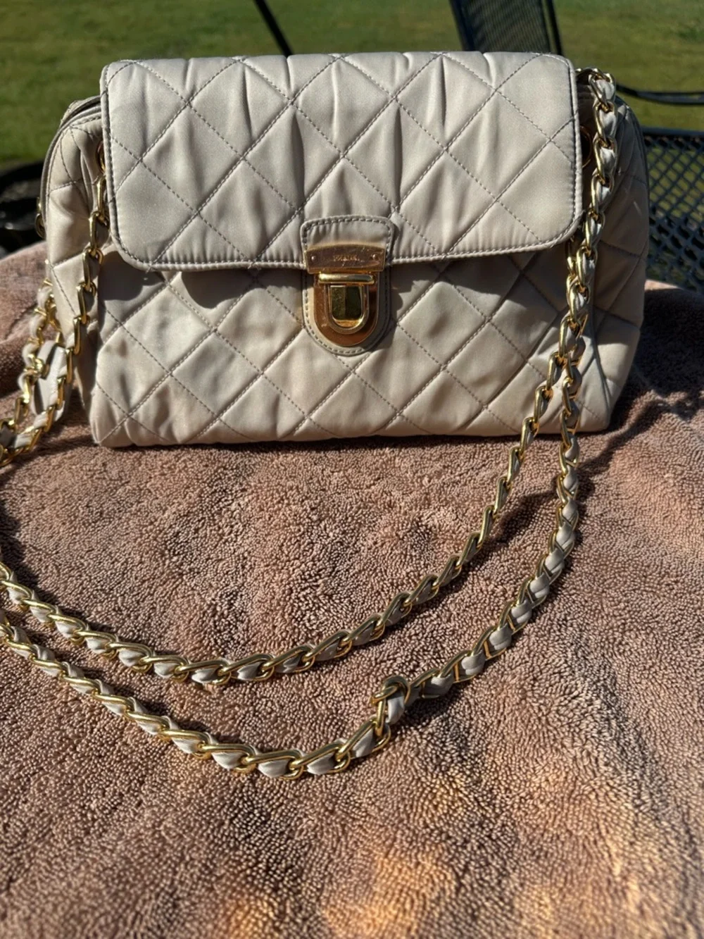 Prada Teessuto Impuntu Quilted Nylon Chain Flap Bag